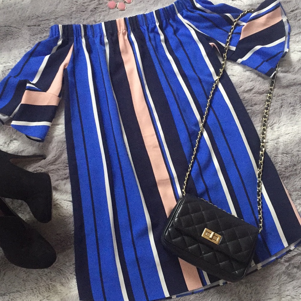 Off The Shoulder Striped Dress